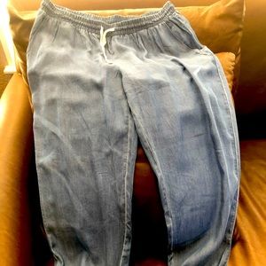 Denim look joggers with pockets.